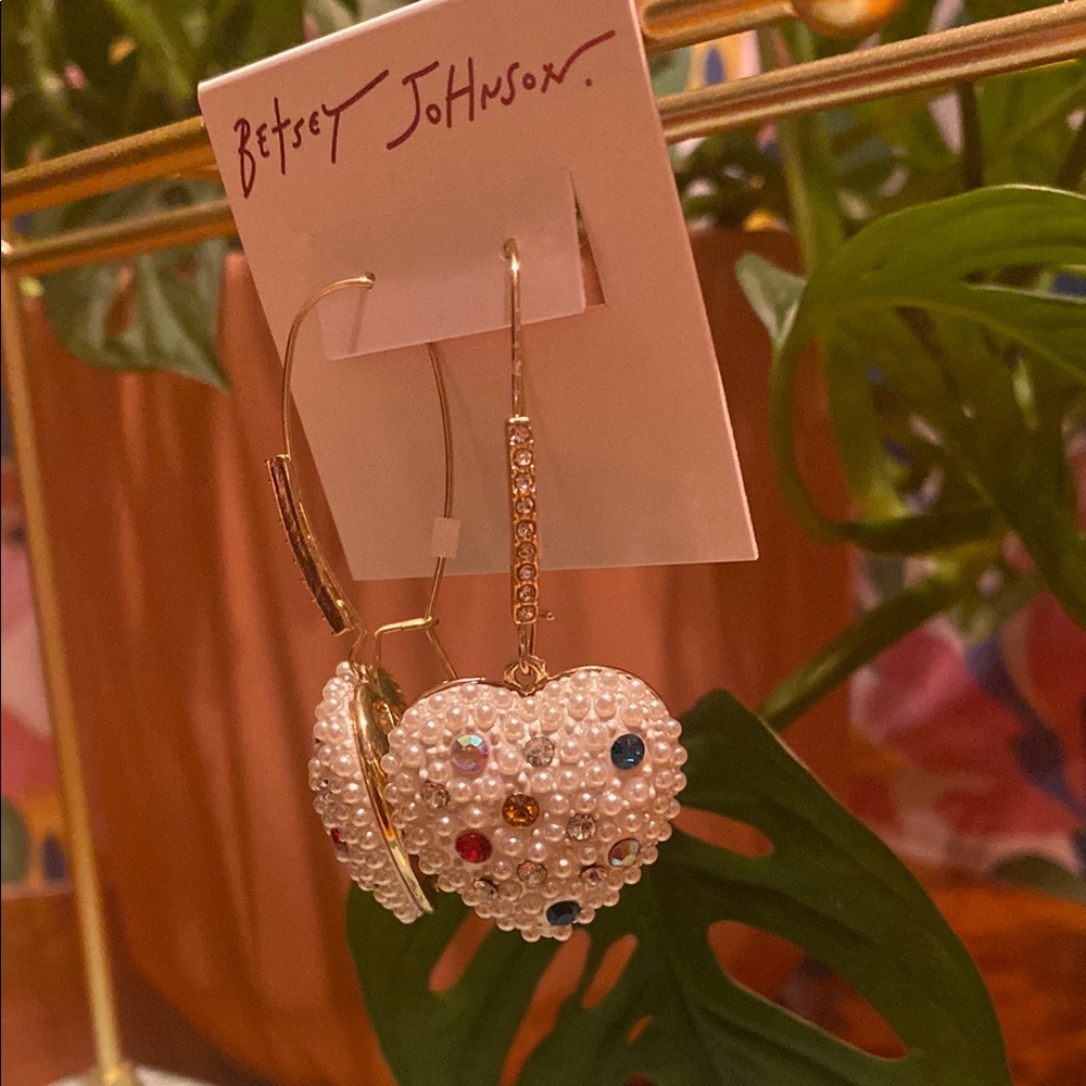 Betsey Johnson Gold Heart Earrings with Multicolor Accents - Picture 4 of 6